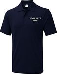 Personalised Embroidered Your Text UX Polo Shirt, Casual Workwear Office Unisex Adult Polo Top (Navy, XL, x_l)