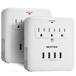 [2 Pack] BESTTEN 4.2A USB Wall Outlet Surge Protector, 4 USB Charging Ports, 3 AC Outlets with 2 Slide-Out Phone Holders, ETL/cETL Certified, White