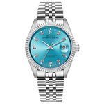 BUREI Men's Watches Automatic Wrist Watch Scratch Resistant Synthetic Sapphire Glass with Date Display Golden Stainless Steel Bracelet (Light Blue)