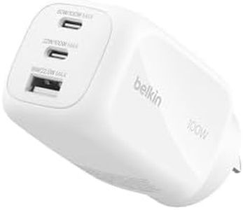 Belkin 3-Port USB C Charger Block 100W, Multi-Port GaN Wall Charger w/ 2X USB C Ports & 1x USB-A Port, Fast Charging for MacBook, iPhone 16, iPad Pro, Samsung Galaxy S25, Google Pixel, & More - White