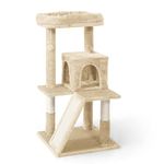 CAPHAUS Cat Tower for Indoor Cats, Modern Cute 37-Inch Small Cat Tree with Widened Perch for Large Cats Kittens, Multi-Level Cat Activity Tree with Scratching Posts and Ramp, 2-Door Cat Cave Condo