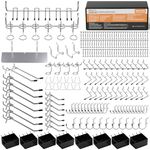 INCLY 206PCS Pegboard Hooks Assortment, Pegboard Accessories Organizer Kit with Bins & Peg Locks, 1/8 and 1/4 inch Peg Board Hooks for Garage Wall Hanging Tools