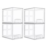 Vtopmart 4 Pack Stackable Makeup Organizer Storage Drawers, 6.6’‘ Tall Acrylic Bathroom Organizers，Clear Plastic Storage Bins For Vanity, Undersink, Kitchen Cabinets, Pantry Organization and Storage