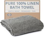 Pure 100% Linen Bath Towel - 30 x 60-inch Soft Lightweight Travel Towel - Quick Dry Waffle Towels for Bathroom - Luxury Black-Natural Thin Hair Towel for Gym or Sauna Towels - Sustainable Bath Sheet