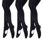 MANZI 3 Pairs 40 Denier Dance Tights Girls Womens Convertible Stretch Transition Ballet Tights Black,Large