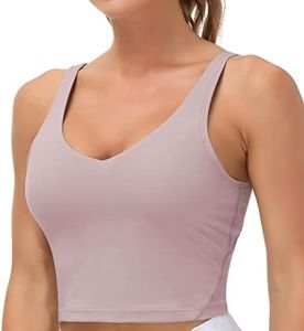 Women’s Longline Sports Bra Wirefree Padded Medium Support Yoga Bras Gym Running Workout Tank Tops(Light Purple, Large)