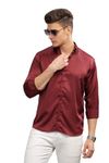 Blue Squad Men's Satin Slim Fit Shirt | Modern Tailored Design Solid Shirt (Brownish Maroon, Size: M)