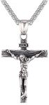 Crucifix Necklace for Men - Stainless Steel Jesus Christ Cross Pendant - Catholic - Distressed Silver-Tone - Great Easter & Christmas Gift