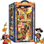 CUTEBEE Book Nook Kit - DIY Miniature House Kit for Adults, 3D Wooden Puzzle Bookshelf Insert Decor, Day of the Dead Booknook, Mexican Folklore LED Miniature Kit, Unique Gifts (Plaza de Los Muertos)