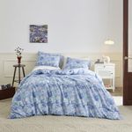 SUSYBAO Blue Flower Duvet Cover King 100% Cotton Garden Floral Duvet Cover 3 Pieces Set 1 Purple Vintage Botanical Duvet Cover with Zipper Ties 2 Pillowcases Farmhouse Soft Blossom Bedding Set Durable