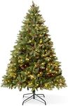 VeryMerry 5FT 'Ascot' Pre-Lit Christmas Tree with 200 Built-In Warm White LED Lights with Auto-Off Timer, 8 Lighting Modes and Real Decorative Pinecones