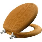 Mayfair 9601CP 378 Toilet Seat with Chrome Hinges, Round, Natural Oak Veneer