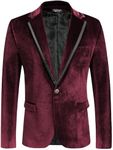 COOFANDY Men's Velvet Blazer Slim Fit Velour Suit Jacket One Button Tuxedo Jackets Prom Party Dinner Blazers Burgundy L