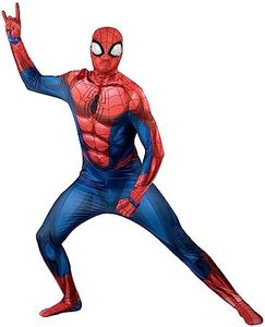 Marvel Spider-Man Official Adult Deluxe Zentai Suit - Spandex Jumpsuit with Printed Design and Detachable Spandex Mask with Plastic Eyes