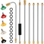 aleawol Gutter Cleaning Tool Pressure Washer Extension Wand Set, 4000 PSI High Pressure Washer Gun Extension Rod, Roof Cleaner Lance with 5 Pcs Nozzle Tips, 1/4 Inch Quick Connect, 10 Pcs Rubber Ring