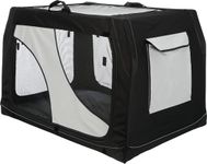 TRIXIE Dog Crate Vario - Size L: 99 x 65 x 71/61 cm - Sturdy Metal Frame - Can Be Opened on 3 Sides - Outside Pockets - Bumper Protection - Carrying Bag Included - Lambskin-look mat - 39724
