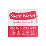 Sugar Coated Organic Leg Hair Removal Sugar Wax Kit, Gentle Waxing Kit with Strips & Rosehip Oil to Moisturise, At-Home Soft Wax for Sensitive Skin, Non-Damaging Hair Removal, 200g