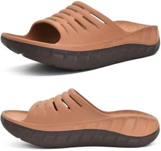 KuaiLu Mens Recovery Sandals Sport Comfortable Cushion Athletic Slides Orthotic Plantar Fasciitis Open Toe Slip On Wide Width Thick Foam Sandles Summer Pool Beach Slippers KhakiBrown Size 15