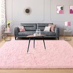 Quenlife Fluffy Rug for Living Room, Plush Shaggy 6x9 Rug for Bedroom, Soft Area Rugs Fuzzy Carpet with Anti-Slip Bottom for Kids Grils Room Nursery Home Decor, Pink