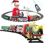 Train Set for Boys Girls, Christmas Electric Train Set with Steam, Sound & Light, Train Toys w/Steam Locomotive Engine, Cargo Cars & Tracks for Kids Boys 3 4 5 6 7 8 Year Old (M, Christmas)