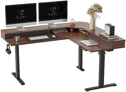 FEZIBO 63" L Shaped Standing Desk with 4 Drawers, Electric Standing Gaming Desk Adjustable Height, Corner Stand up Desk with Splice Board, Black Frame/Black Walnut Top