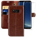 MONASAY Wallet Case Fit for Galaxy S8, 5.8-inch,[Included Screen Protector] Flip Folio Leather Cell Phone Cover with Credit Card Holder Fit for Samsung Galaxy S8, Brown