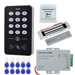 HFeng Cheap Access Control System Kit Set RFID Access Control Keypad Controller + 180KG/350lbs Electric Magnetic Lock + Power Supply + 10pcs RFID Keychains Cards for Door Entry System