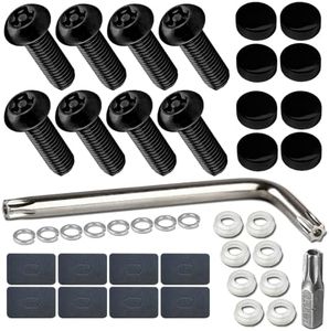 ZXFOOG Black License Plate Screws- Anti Theft License Plate Bolts for Fastening Car Tag Frame Holder, 1/4" Stainless Steel Security Plate Mounting Hardware Kit- Screws Caps, Nuts, Rattle Proof Pad