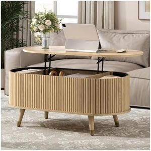 JOINICE Oval Lift Top Coffee Table with Storage for Living Room,43",Oak