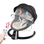 Uuoeebb Baby Bouncer with Bluetooth, Baby Bouncer from Birth with 5 Swing Speed, 3-Stage Timer and Remote Control, Baby Swing Chair from Birth with 2 Plush Toys & Soft Padded Newborn Bouncer (Black)