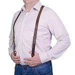 GE MARK Leather Suspenders - for Men and Women - Best for Gift and Wedding (Brown)