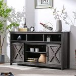 Farmhouse Coffee Bar Cabinet, Rustic Sliding Barn Door Storage Cabinet with Power Outlet, Buffet Server Sideboard Cupboard Table for Dining Room Entryway Kitchen (Wash Grey)