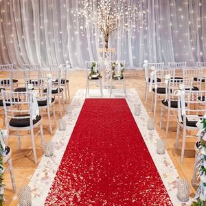 PartyDelight Wedding Aisle Runner for Ceremony Red Sequin Carpet Sparkly Rug for Indoor Outdoor Weddings Engagement Decoration 4FTx15FT