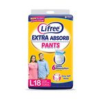 Lifree Extra Absorb Adult Diaper Pants Unisex, Large (L), 18 Pieces, Waist size (75-105 cm | 30-41 Inches)