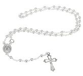 Sterling Silver 4mm 18 Inch Beaded Rosary Necklace with Dangling Cross (I-1516)