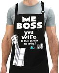 LINEN CLOSET® Adjustable Bbq Aprons for Men Funny Rude Chef Aprons Christmas Grilling Gifts for Dad Son Father Husband with 2 Pockets- Me Boss You Wife Apron