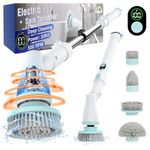 MoKo 500 RPM Cordless Shower Scrubber, New LED Display, Electric Spin Scrubber, Electric Spin Scrubber with Adjustable Extension Arm,4 Replaceable Brush Heads,Deep Cleaning for Bathroom/Tub/Tile/Floor