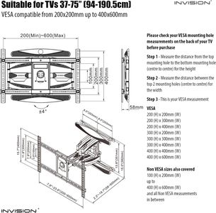 Invision Ultra Strong TV Wall Bracket – Double Arm Tilt & Swivel, 37-75"