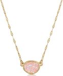 Light Pink Necklace for Women - Simulated Druzy Pink Stone Necklace, Preppy Jewelry, Trendy Boho Chain, Bohemian Simulated Rose Quartz Crystal Druzy Jewelry for Women, Cute Delicate Pendant