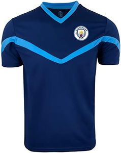 Men's Manchester City Training Jersey, Official Licensed Man City Short Sleeve Shirt, Blue, Large