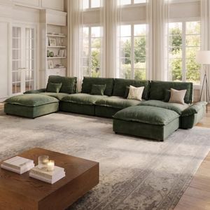 POVISON 182.7'' Oversized Modular Sectional Sofa, Extra Large Deep Seat Cloud Couch, Wide U Shaped Sectional Couch with Adjustable Backrest, Modern Comfy U-Shaped Corner Couches for Living Room, Green