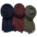 Upower 3PACK Women Soft Cotton Hemp Scarf Shawl Long Scarves, Scarf and Wrap, Big Head Scarves (Mixed Color Series B)