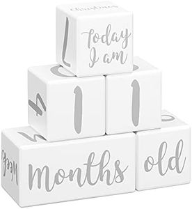 Navaris Set 5x Baby Blocchi Segna età Bambini - Milestone Blocks Compleanni e Mesiversari Bimbi Coppie Fidanzate Sposate - Regalo Neomamma - Inglese