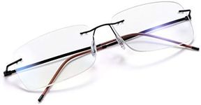 Rimless Progressive Multifocus Reading Glasses Blue Light Blocking No Line Multifocal Computer Readers for Women Men Rectangular Eyewear Titanium Lightweight Magnification Presbyopia Eyeglasses
