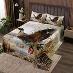 Mallard Duck Quilted Coverlet Boys Girls Wild Duck Hunting Bedspread for Kids Women Men Ultra Soft Lodge Cabin Farmhouse Coverlet Set Bedspreads Quilt Room Decor Queen Size Quilt Set