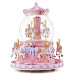 Carousel Snow Globe Music Box - Anniversary Birthday Gifts for Wife Daughter Girlfriend Mom Girls Valentine Merry Go Round with Lights Plays Castle in The Sky