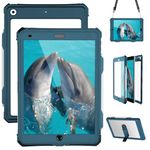 MRUOZRUI Compatible with Waterproof Case iPad 9th 8th 7th Generation 10.2 inch,Full Body Protective Shockproof Case with Built-in Screen Protector, Pencil Holder, Stand, Shoulder Strap,Teal