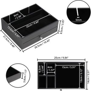 BELLE VOUS Men’s Black Valet Tray with Drawer – 7-Compartment Bedside Organizer