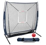 PowerNet 5x5 Practice Net Bundle | Baseball Softball Coaching Aid | Compact Lightweight Portable | Hitting Pitching Training (Navy Bundle NO Tee)