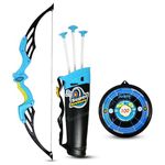 Toyshine Bow & Arrow Archery Set Outdoor Hunting Adventure Game with Safe 3 Suction Dart Arrows, Target & Quiver Sports Toy Kids 7-12 Years - Blue